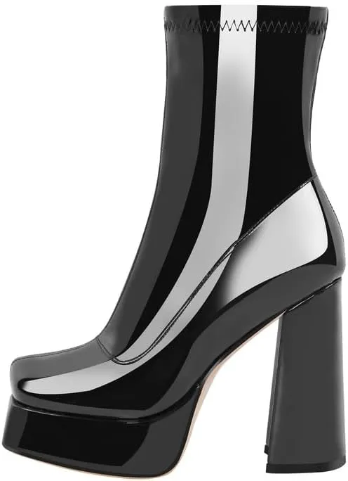 richealnini Women's Square Toe Platform Block Heeled Ankle Boots for Party Wedding