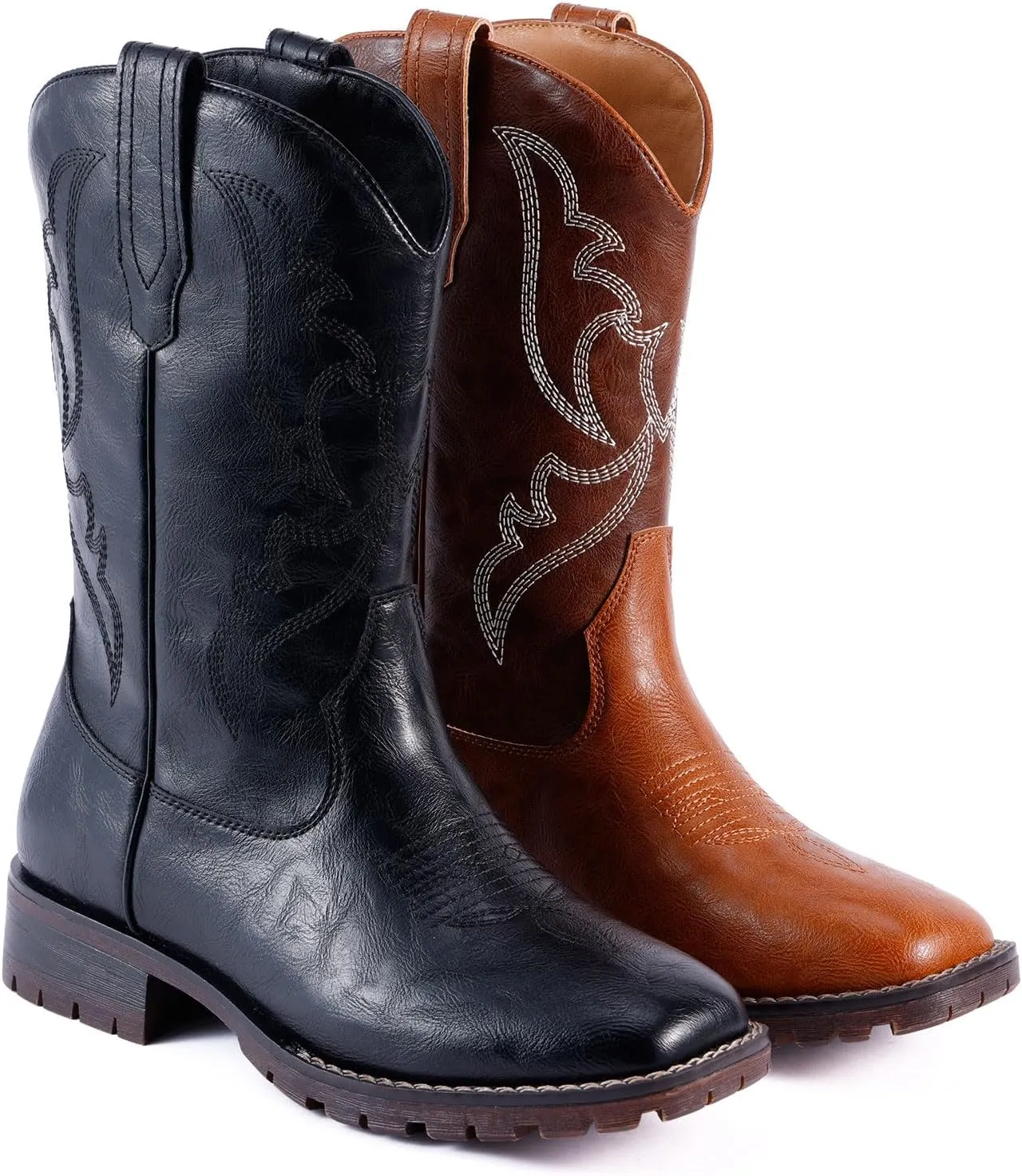RLW Men's Western Cowboy Boots Waterproof Square Toe Slip On Work Boots for Construction Farming