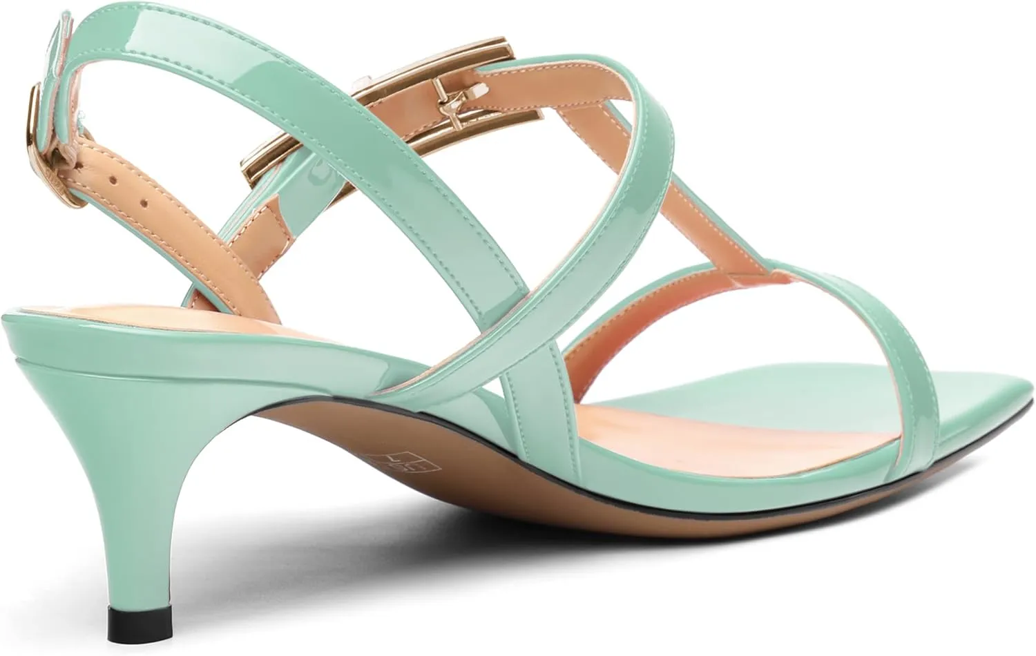 ROSERWISH Women's Low kitten heel Strappy Sandals Open Square Toe Slingback Patent Heels 2 Inch Fashion Comfort Dress Shoes