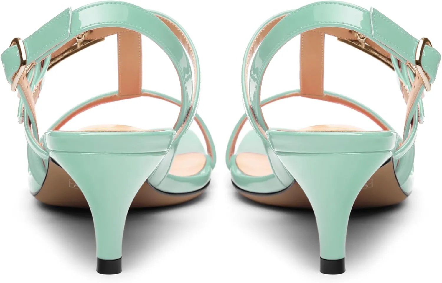 ROSERWISH Women's Low kitten heel Strappy Sandals Open Square Toe Slingback Patent Heels 2 Inch Fashion Comfort Dress Shoes