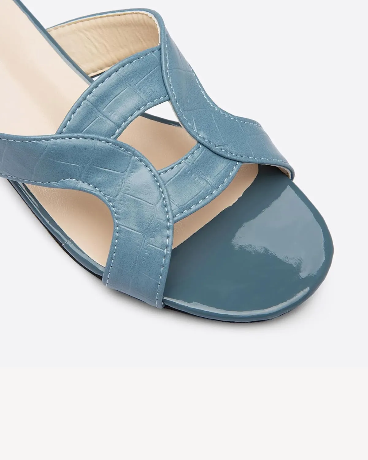 Round Toe Womens Sandals, Open Toe Heeled Mules for Wide Feet