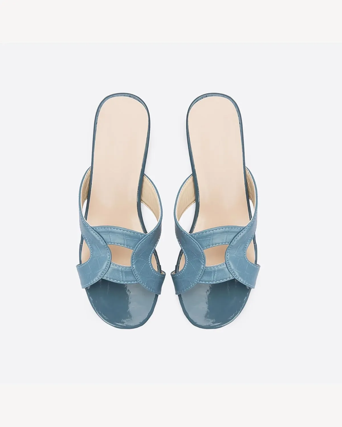 Round Toe Womens Sandals, Open Toe Heeled Mules for Wide Feet