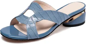 Round Toe Womens Sandals, Open Toe Heeled Mules for Wide Feet