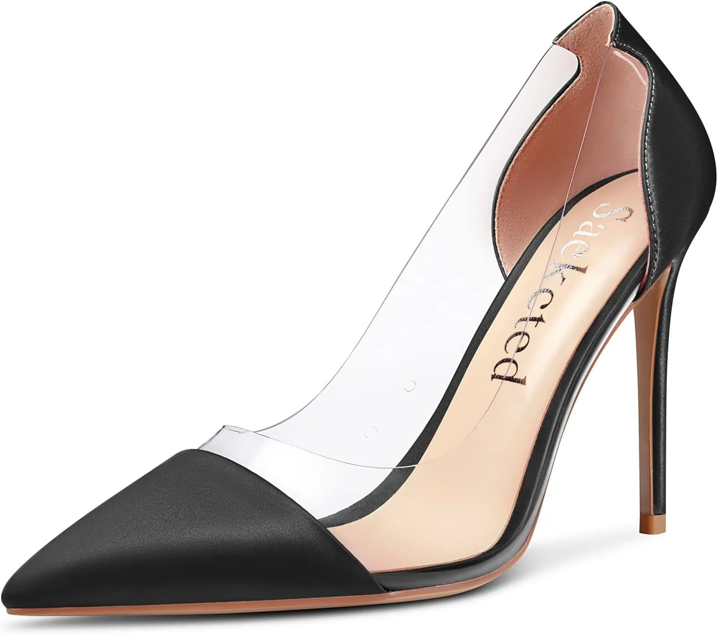 Saekcted Women Stiletto High Heel Clear Pointed Toe Pumps Sexy Cute Wedding Slip-on 3.9 Inches Heels Shoes