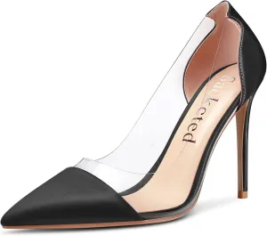 Saekcted Women Stiletto High Heel Clear Pointed Toe Pumps Sexy Cute Wedding Slip-on 3.9 Inches Heels Shoes