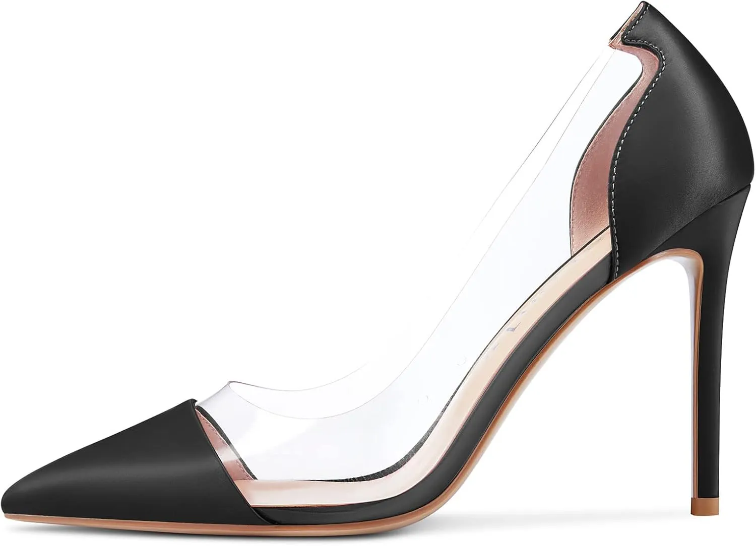 Saekcted Women Stiletto High Heel Clear Pointed Toe Pumps Sexy Cute Wedding Slip-on 3.9 Inches Heels Shoes