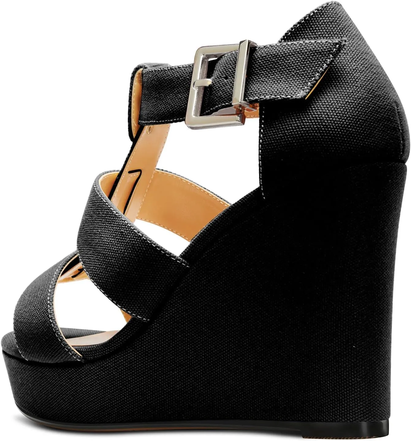 Saekcted Womens High Wedge Platform Heel Peep Open Toe Sandals Ankle Strap Party Gladiator Denim Summer 3.9 Inches Heels