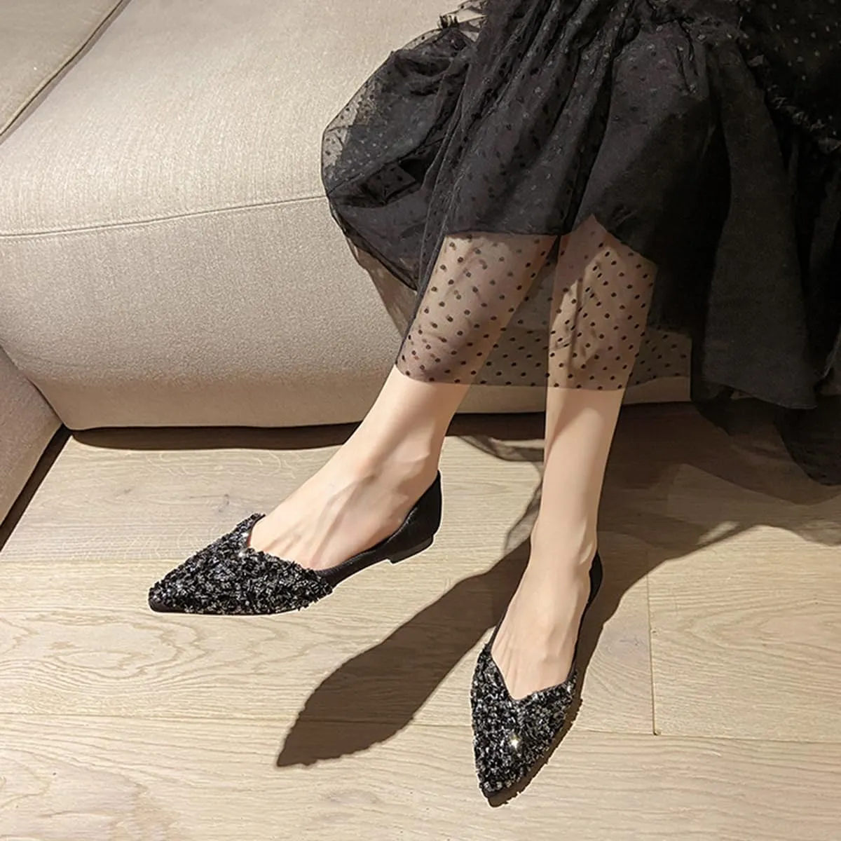 SAFECAMS Women's Shiny Rhinestone Ballet Flats Shoes Pointed Toe Flats for Women Comfortable Slip on Wedding Work Low Heel Dress Shoes