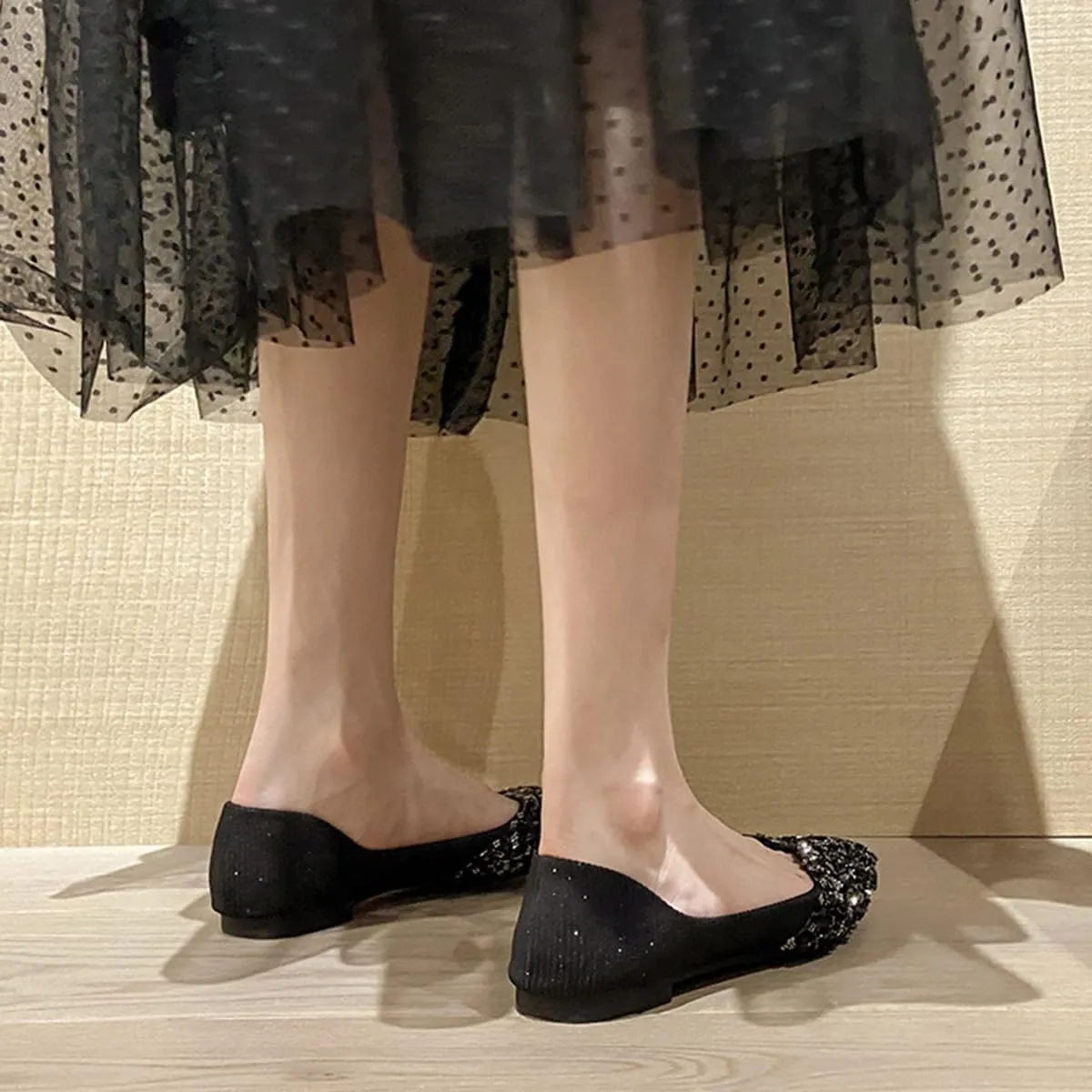 SAFECAMS Women's Shiny Rhinestone Ballet Flats Shoes Pointed Toe Flats for Women Comfortable Slip on Wedding Work Low Heel Dress Shoes