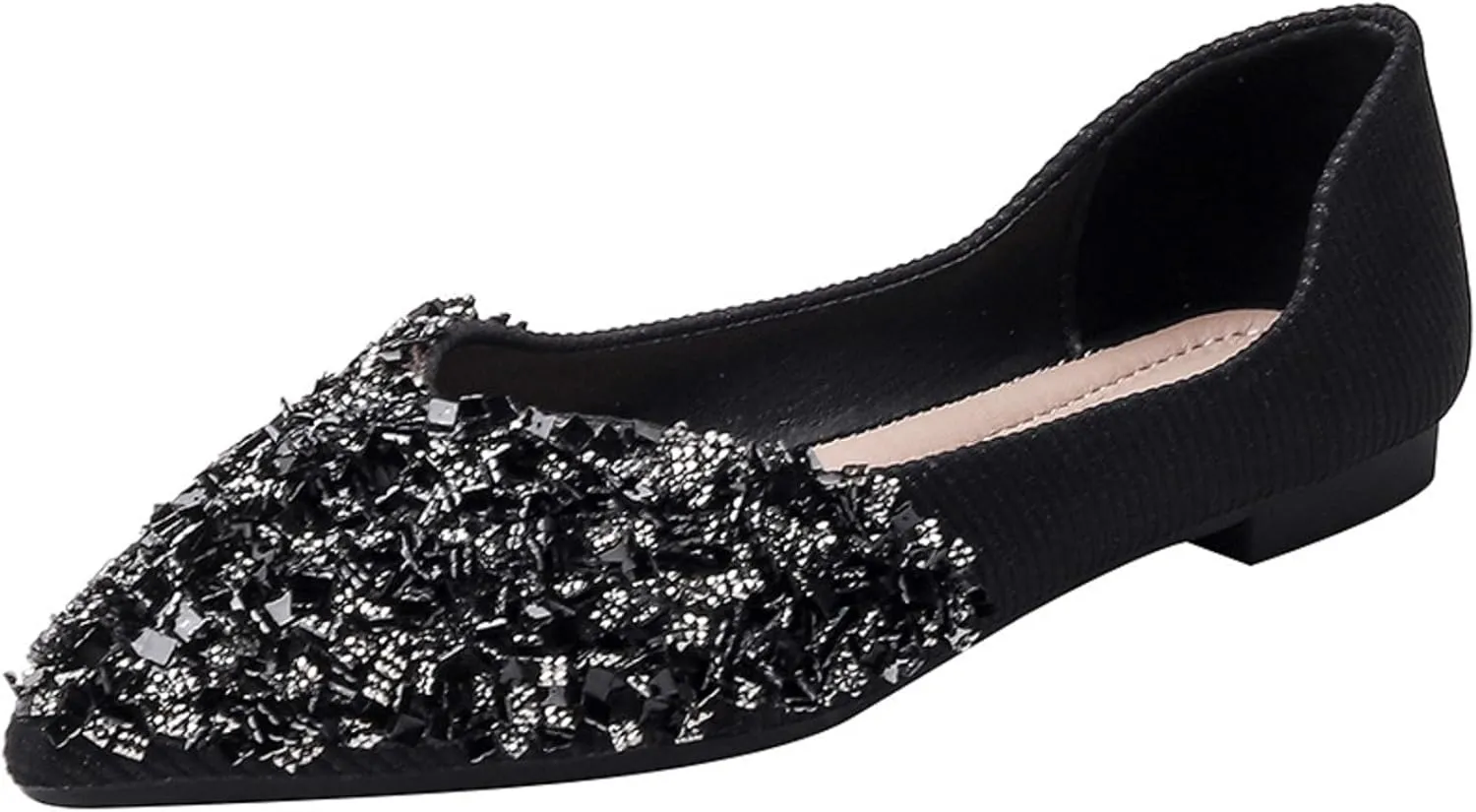 SAFECAMS Women's Shiny Rhinestone Ballet Flats Shoes Pointed Toe Flats for Women Comfortable Slip on Wedding Work Low Heel Dress Shoes