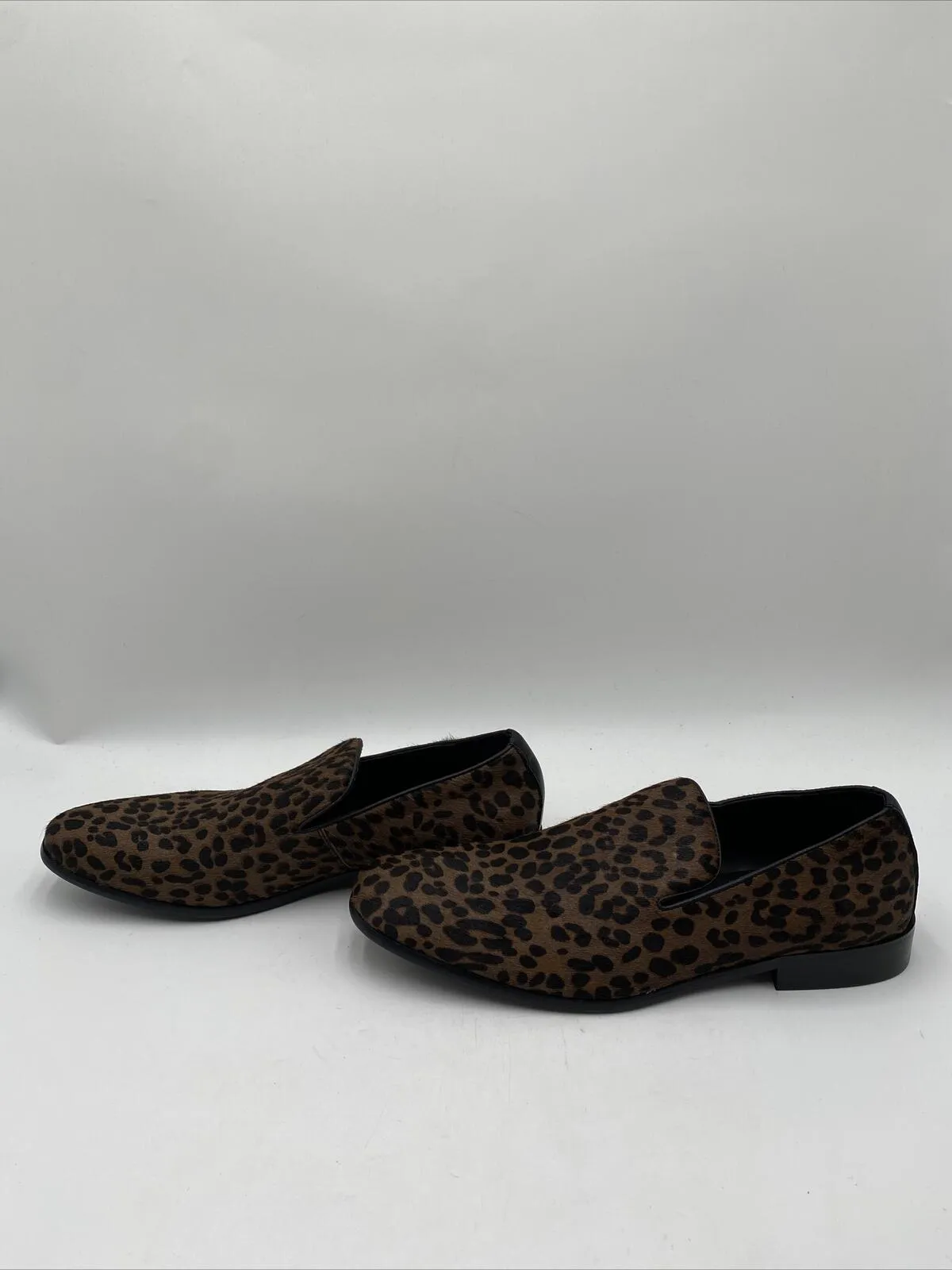 Saks Fifth Avenue Simba Leopard Print Calf Hair Loafers Brown/Black Size 9.5M - Very Good