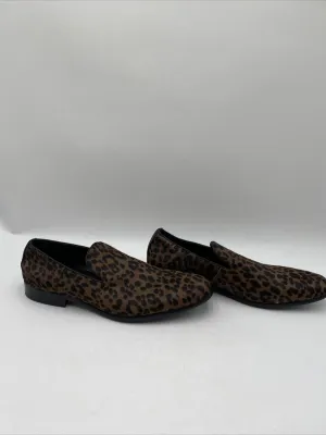 Saks Fifth Avenue Simba Leopard Print Calf Hair Loafers Brown/Black Size 9.5M - Very Good