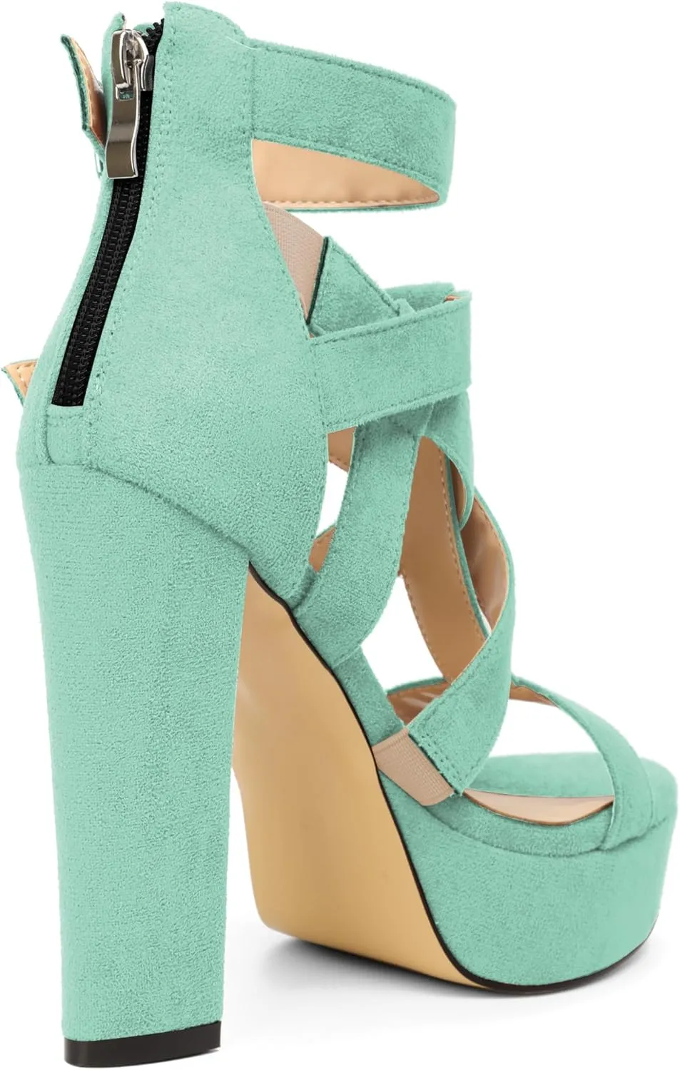SAMMITOP Women's High Heel Sandals Chunky Block Platform Heels Strappy Gladiator Sexy Open Toe Ankle Strap Dressy Pumps Shoes with Back Zip 4.7 Inch