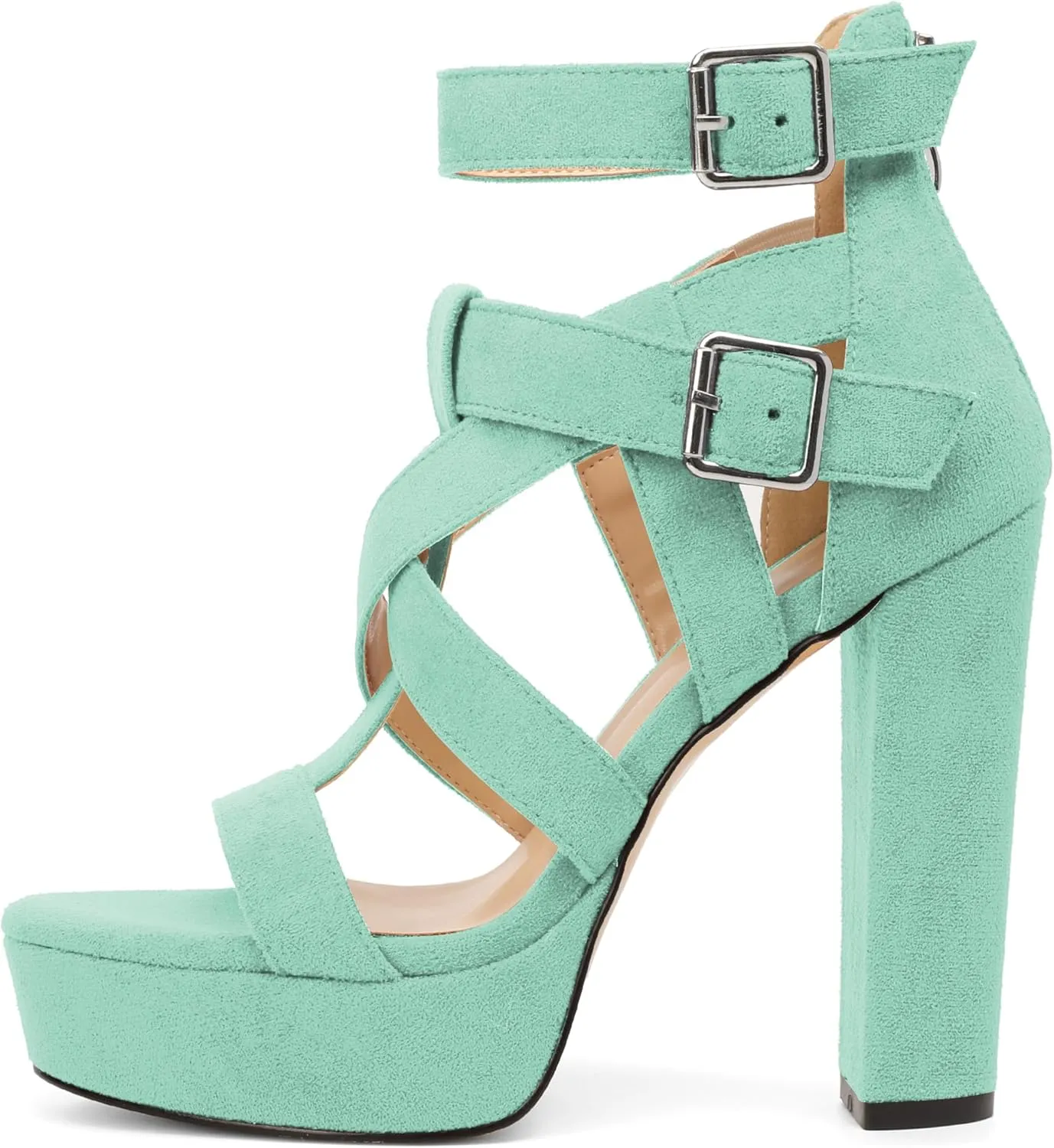 SAMMITOP Women's High Heel Sandals Chunky Block Platform Heels Strappy Gladiator Sexy Open Toe Ankle Strap Dressy Pumps Shoes with Back Zip 4.7 Inch