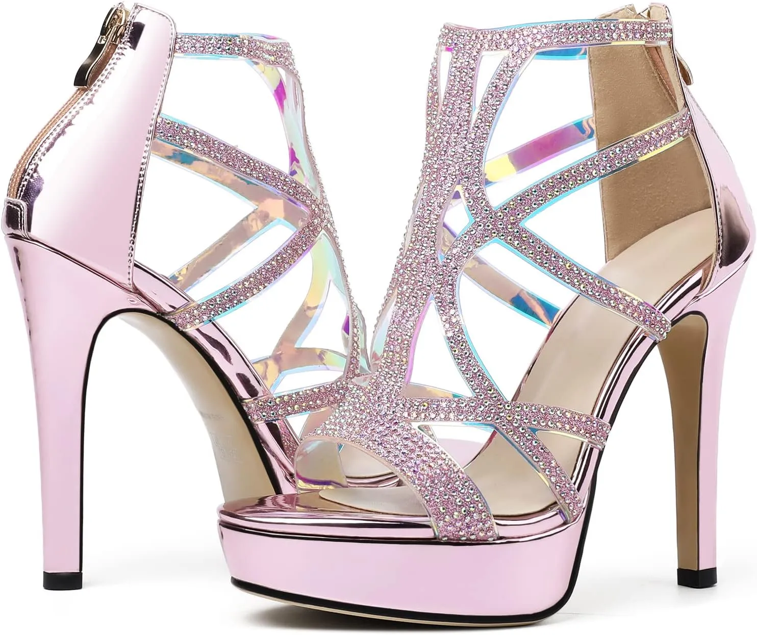 SAMMITOP Women's High Heel Sandals with Rinestones, Sexy Gladiator Platform Sandals, Open Toe Strappy Pumps shoes for Party Event Night Dress