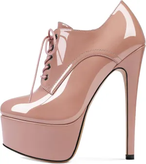 SAMMITOP Women's Round Toe Lace Up Ankle Boots Platform High Heel Pumps Party Dress Shoes