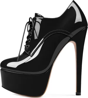 SAMMITOP Women's Round Toe Lace Up Ankle Boots Platform High Heel Pumps Party Dress Shoes