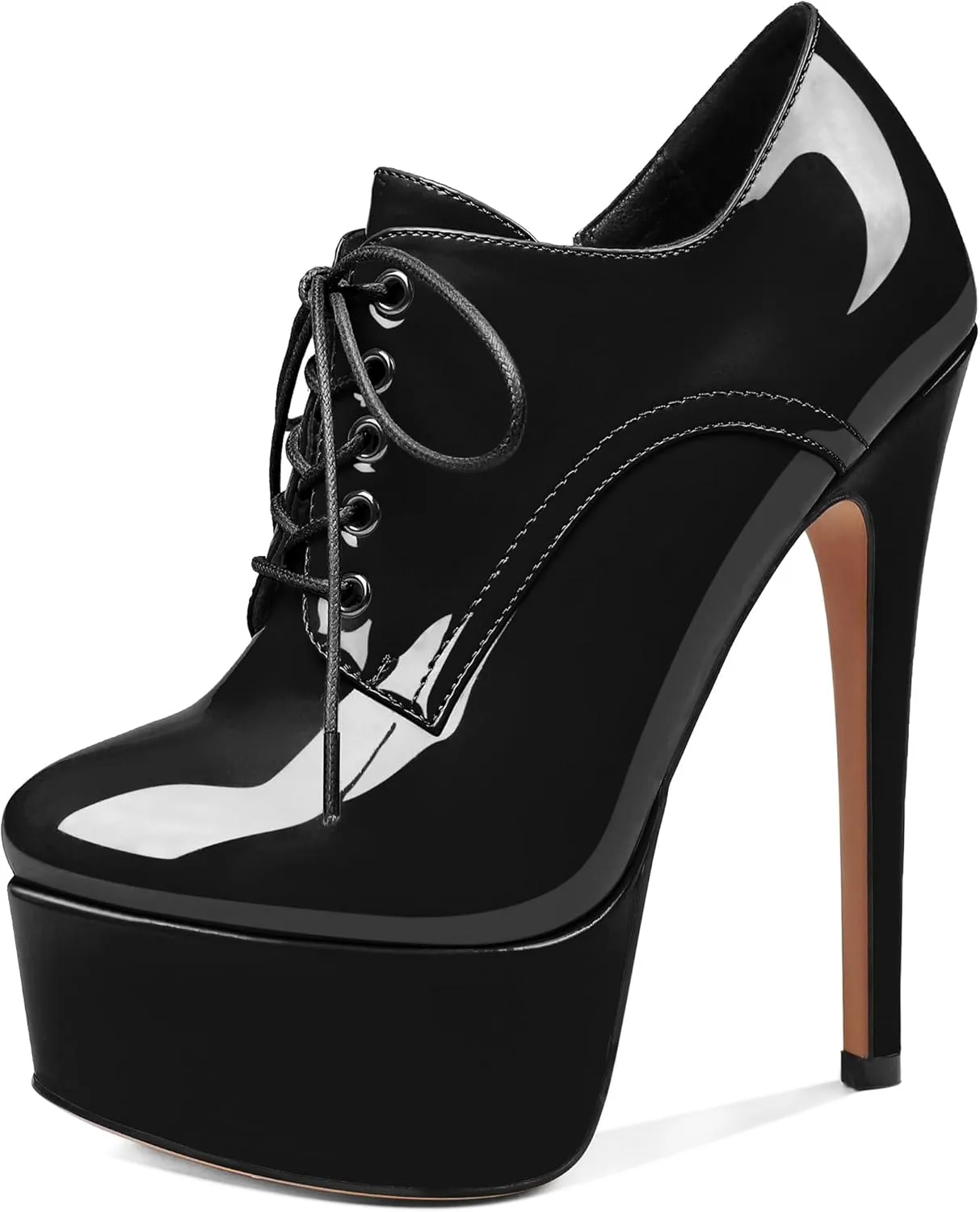 SAMMITOP Women's Round Toe Lace Up Ankle Boots Platform High Heel Pumps Party Dress Shoes