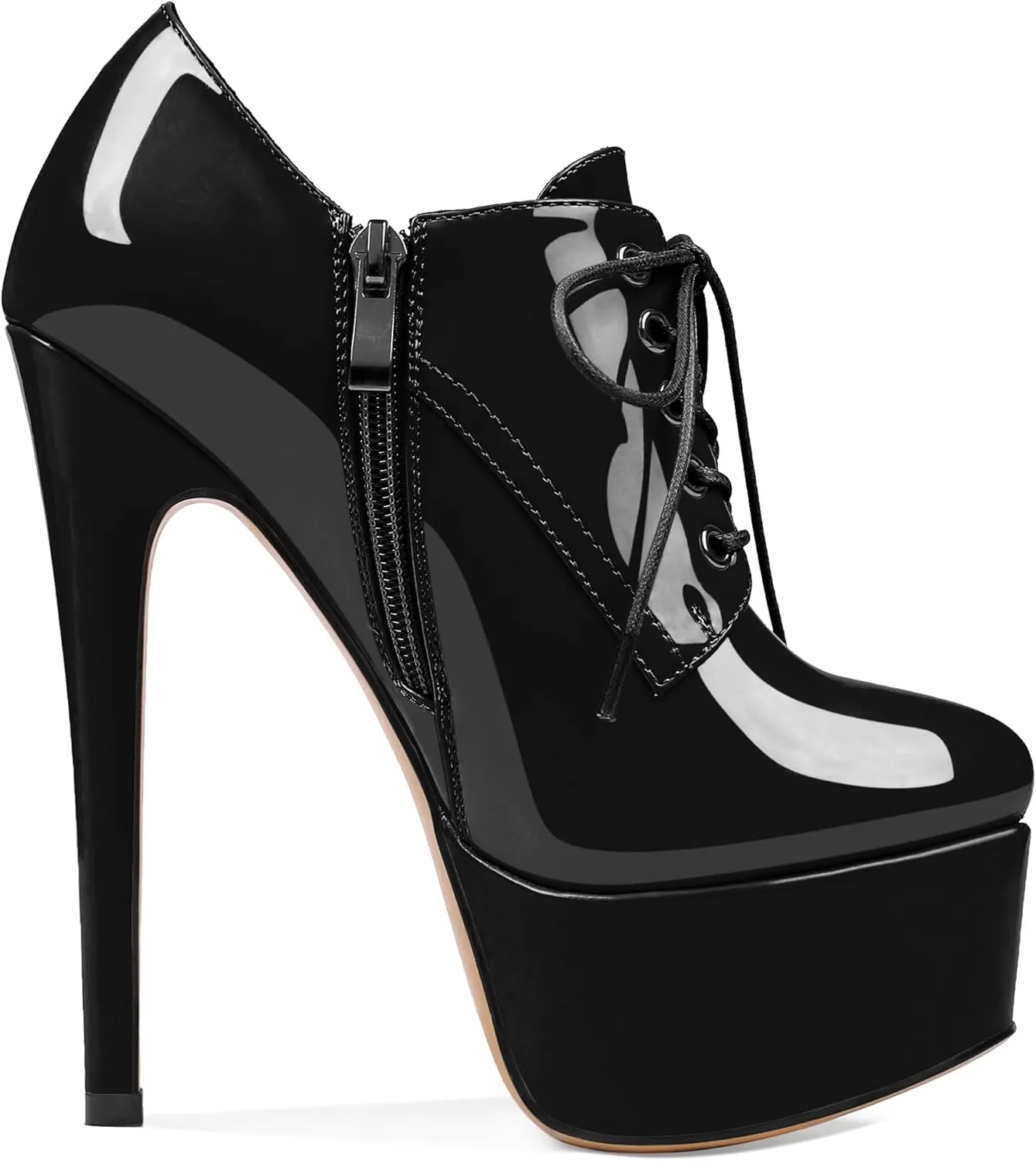 SAMMITOP Women's Round Toe Lace Up Ankle Boots Platform High Heel Pumps Party Dress Shoes