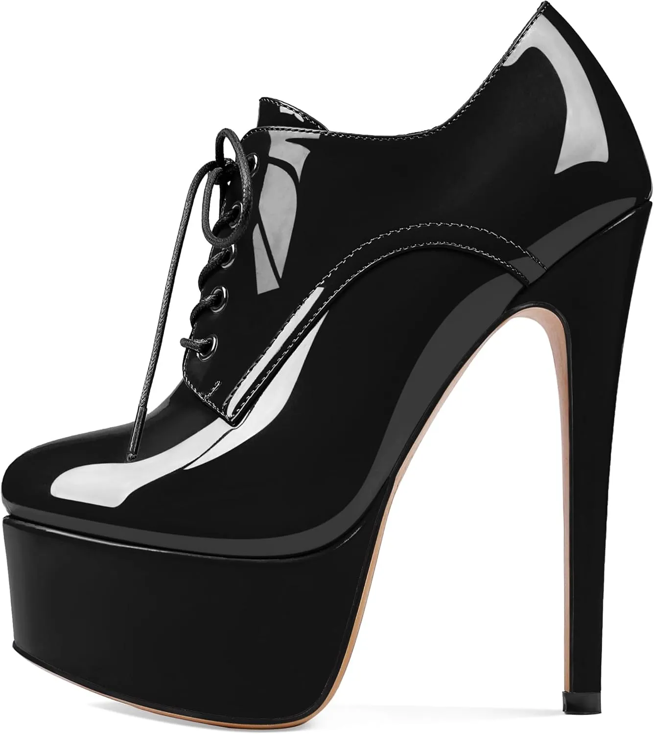 SAMMITOP Women's Round Toe Lace Up Ankle Boots Platform High Heel Pumps Party Dress Shoes