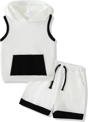 SANMIO Toddler Boy Clothes Summer Outfits Hoodie Sleeveless Tank Tops and Shorts Set with Pockets 2 Piece Clothing Set