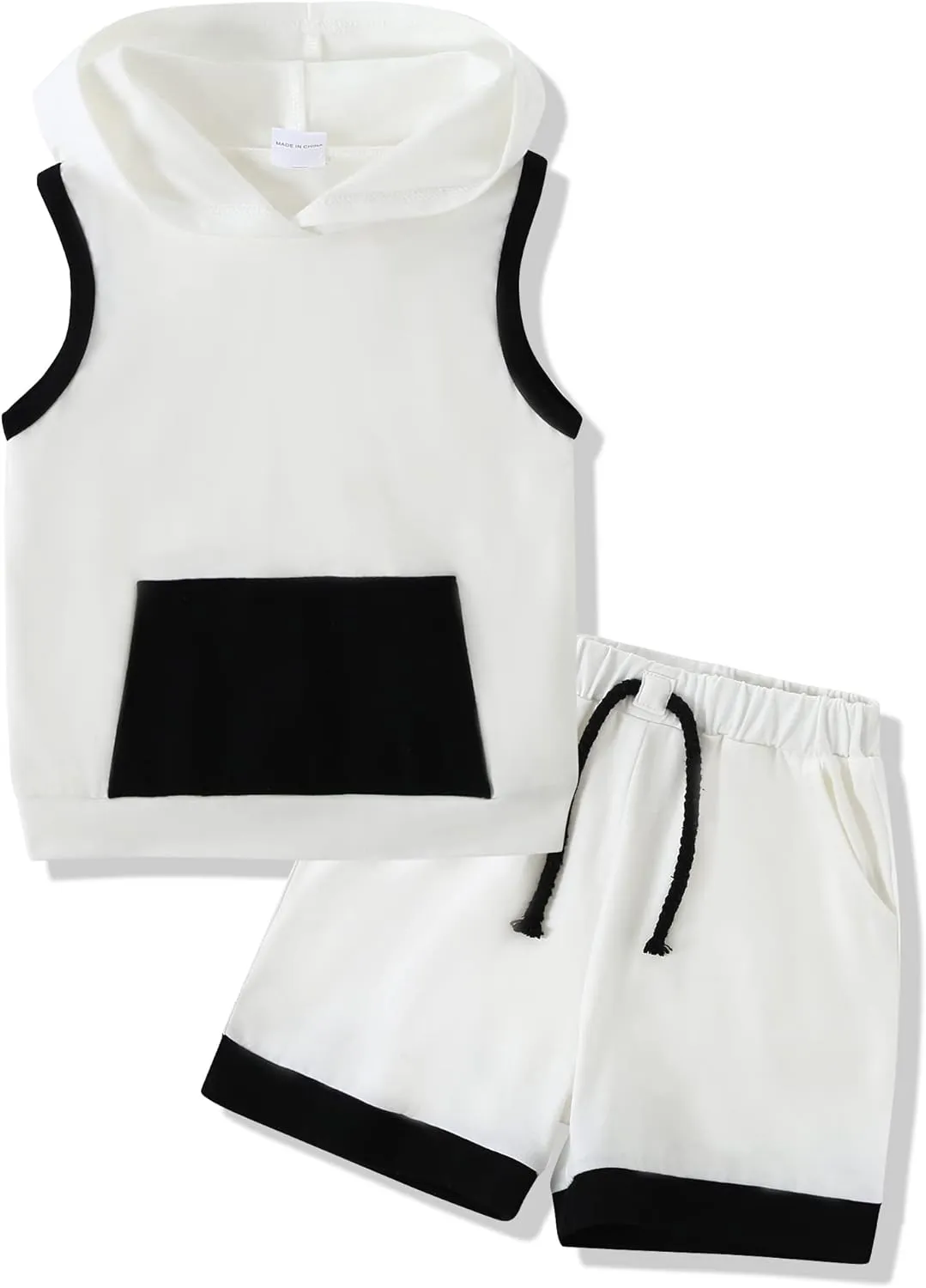 SANMIO Toddler Boy Clothes Summer Outfits Hoodie Sleeveless Tank Tops and Shorts Set with Pockets 2 Piece Clothing Set