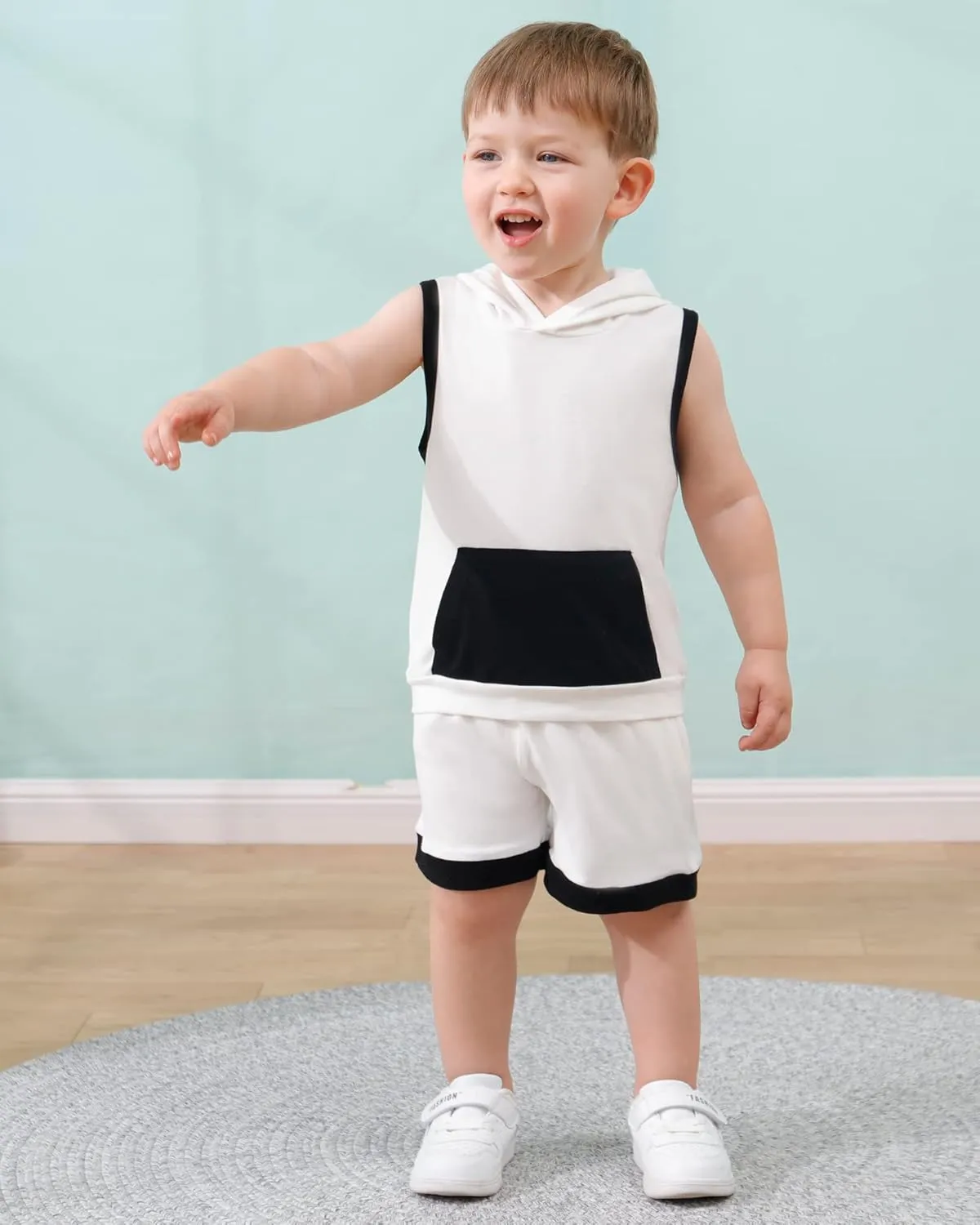 SANMIO Toddler Boy Clothes Summer Outfits Hoodie Sleeveless Tank Tops and Shorts Set with Pockets 2 Piece Clothing Set