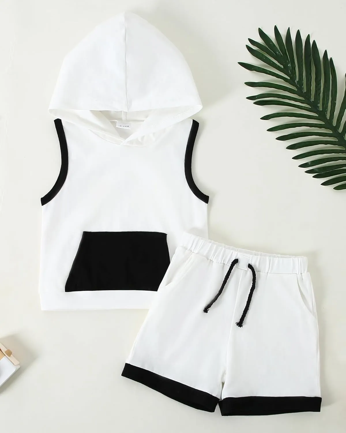 SANMIO Toddler Boy Clothes Summer Outfits Hoodie Sleeveless Tank Tops and Shorts Set with Pockets 2 Piece Clothing Set