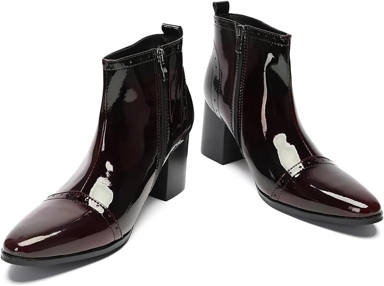 Santimon Mens Chelsea Boots Casual Dress Party Patent Leather Cowboy Boots Zipper On Side Mid Calf Heel Western Boots Fashion Prom Wedding Tuxedo Disoc Ballroom Motorcycle Boots for Men