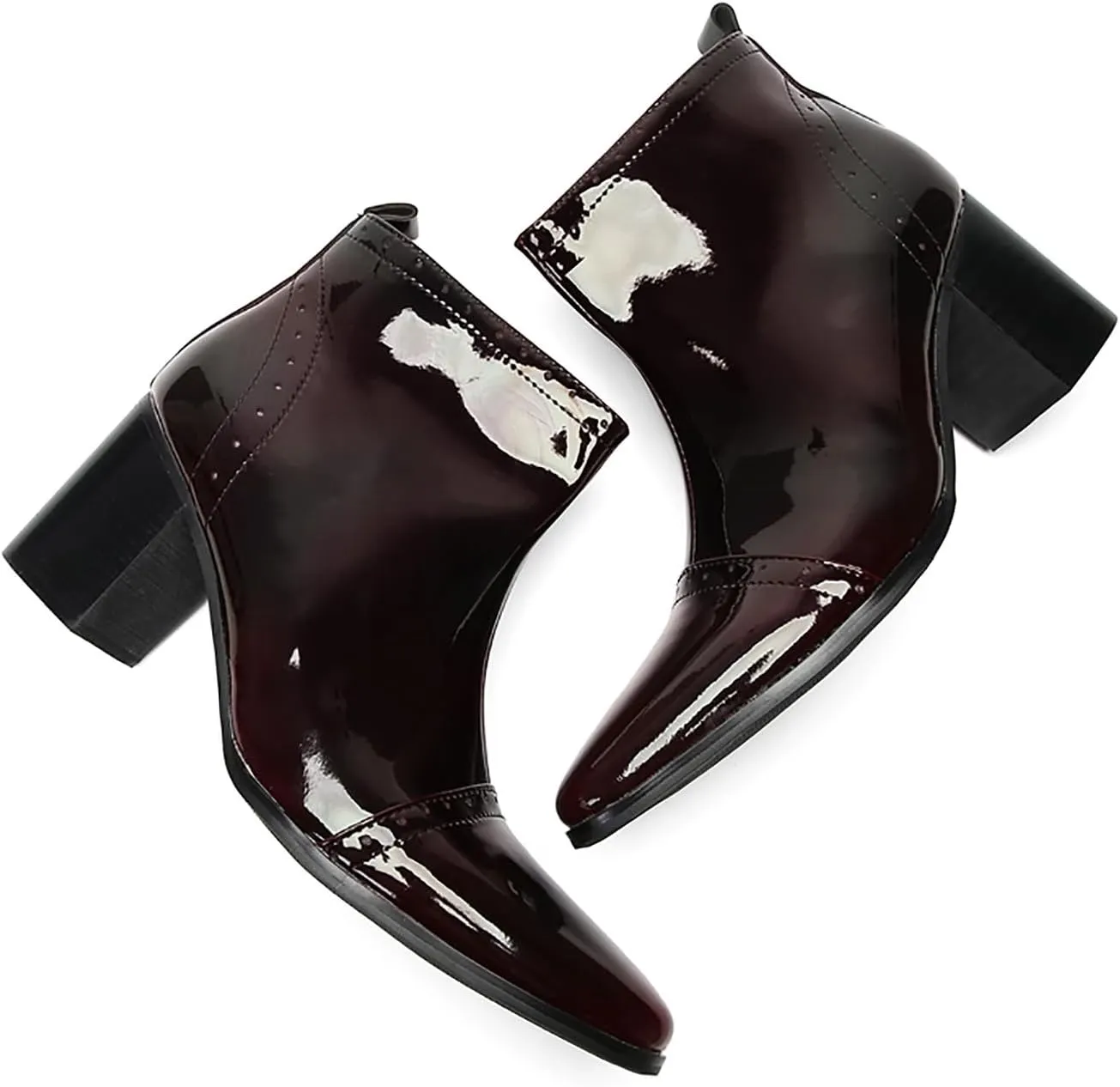 Santimon Mens Chelsea Boots Casual Dress Party Patent Leather Cowboy Boots Zipper On Side Mid Calf Heel Western Boots Fashion Prom Wedding Tuxedo Disoc Ballroom Motorcycle Boots for Men