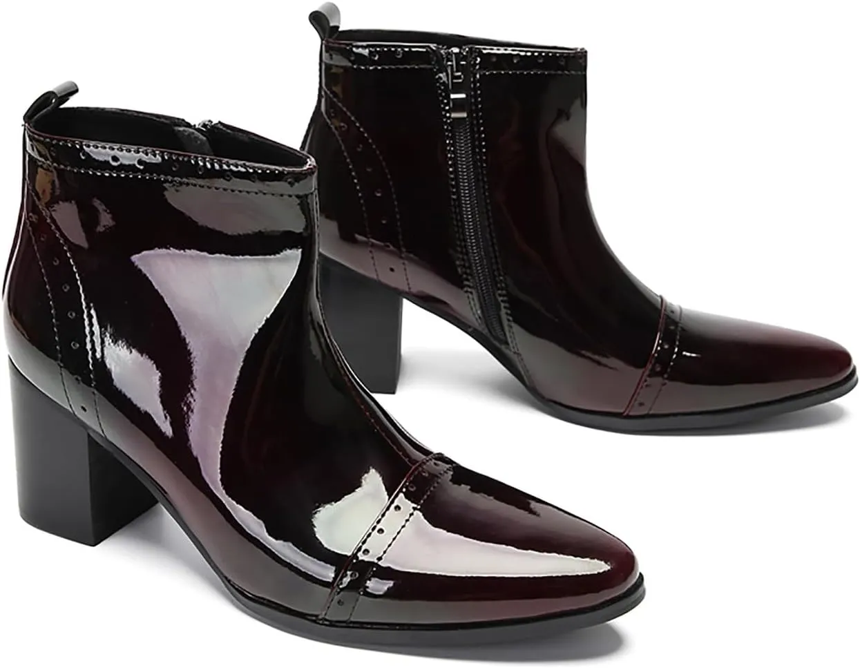 Santimon Mens Chelsea Boots Casual Dress Party Patent Leather Cowboy Boots Zipper On Side Mid Calf Heel Western Boots Fashion Prom Wedding Tuxedo Disoc Ballroom Motorcycle Boots for Men