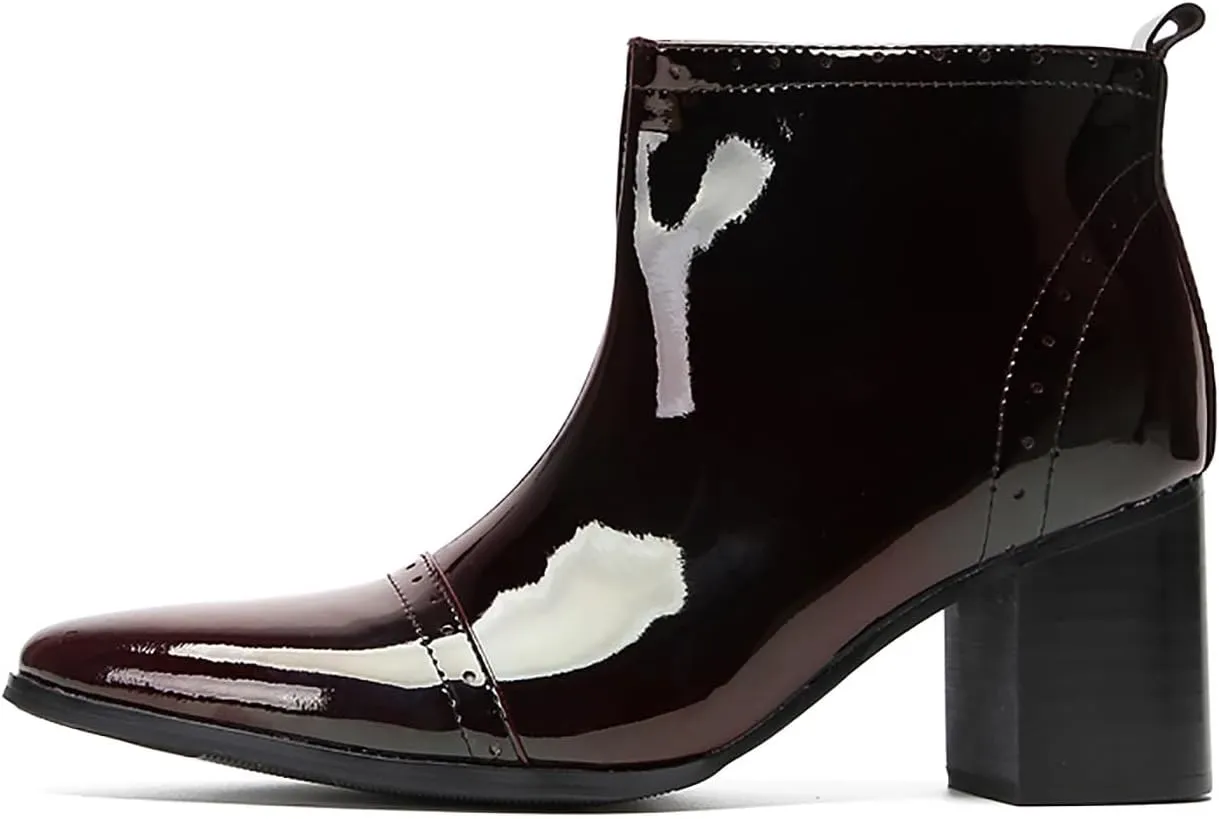 Santimon Mens Chelsea Boots Casual Dress Party Patent Leather Cowboy Boots Zipper On Side Mid Calf Heel Western Boots Fashion Prom Wedding Tuxedo Disoc Ballroom Motorcycle Boots for Men