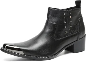 Santimon Mens Chelsea Boots Party Dress Casual Genuine Leather Beaded Zipper Metal Square Toe Ankle Boots Fashion Prom Wedding Tuxedo Western Ballroom Disco Cowboy Chukka Boots for Mens
