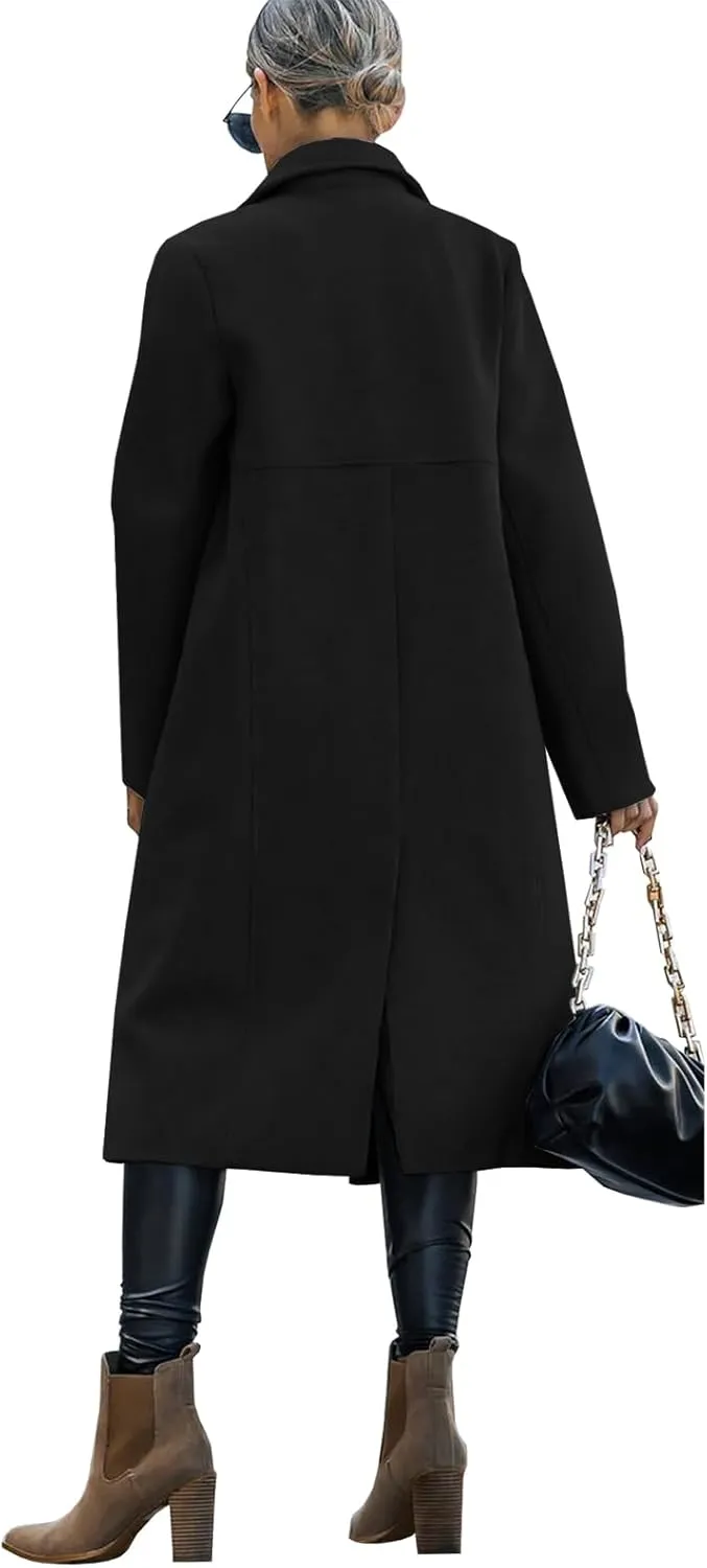Saodimallsu Womens Trench Coat Winter Lapel Double Breasted Long Pea Coat Casual Work Office Overcoat with Pocket