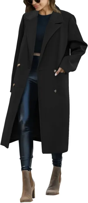 Saodimallsu Womens Trench Coat Winter Lapel Double Breasted Long Pea Coat Casual Work Office Overcoat with Pocket