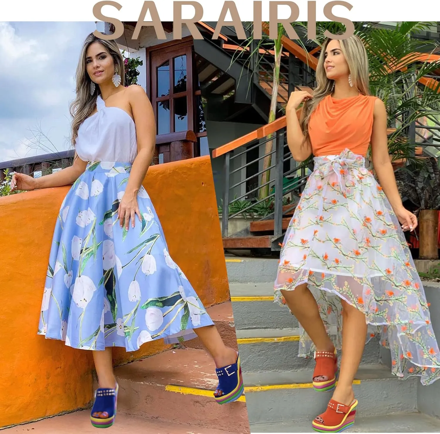 SaraIris Sandals for Women Gladiator Ankle Strap High Heel Platform Wedge Rainbow Sandals for Women