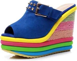 SaraIris Sandals for Women Gladiator Ankle Strap High Heel Platform Wedge Rainbow Sandals for Women