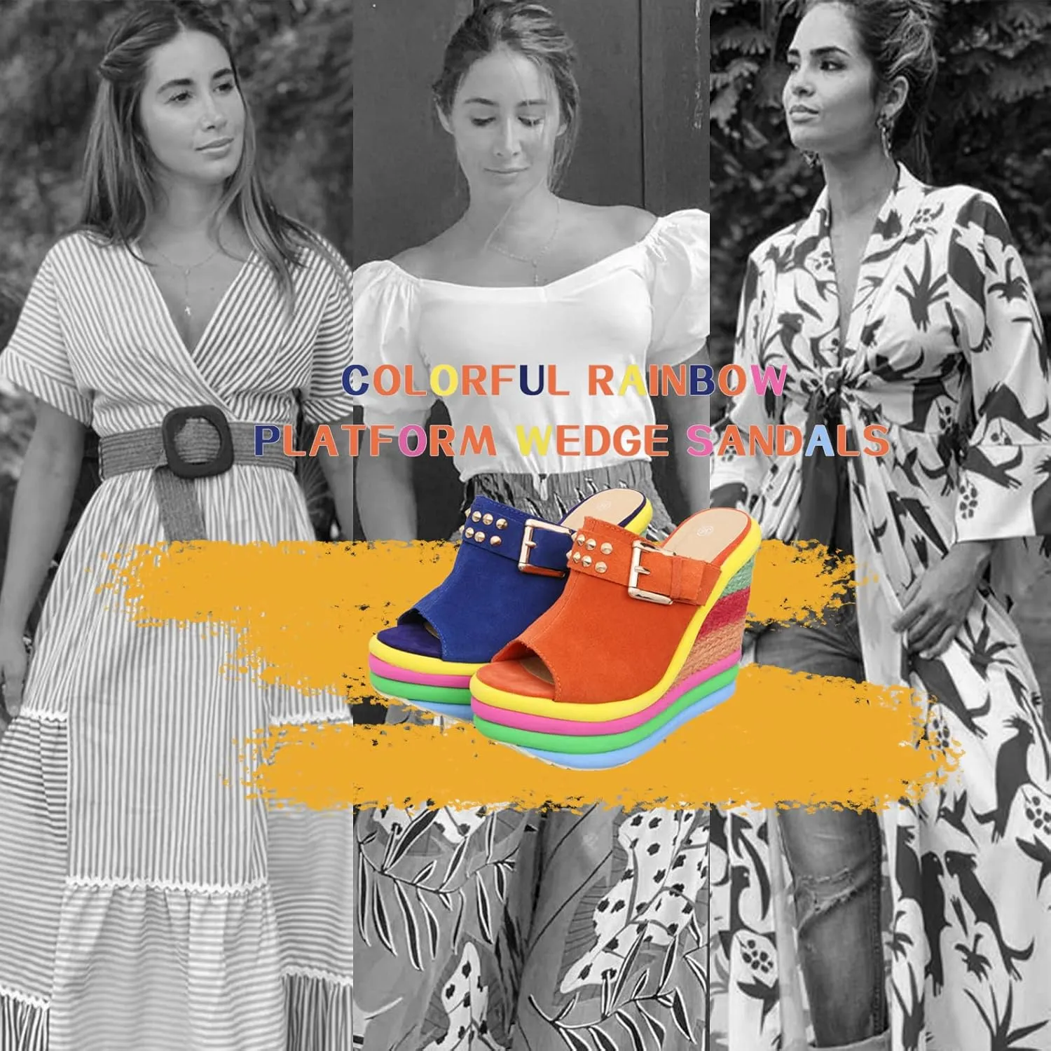SaraIris Sandals for Women Gladiator Ankle Strap High Heel Platform Wedge Rainbow Sandals for Women