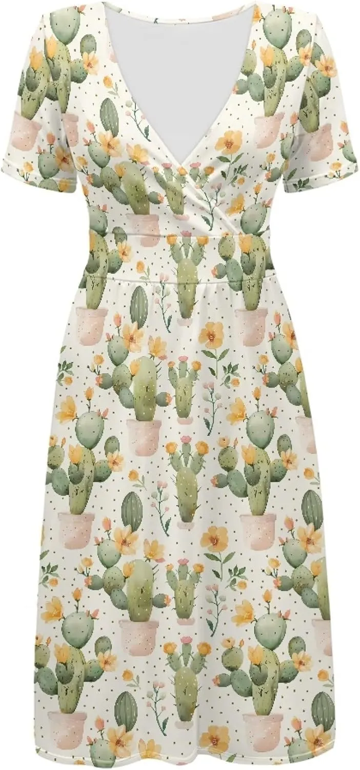 Sexy V Neck Dresses for Women Dress Casual Summer Fit and Flare Dresses Elegant Party Flowy Swing Skate Dress