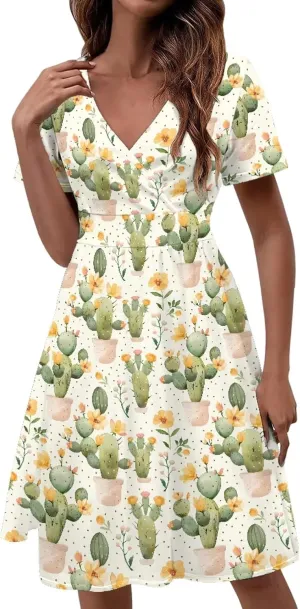 Sexy V Neck Dresses for Women Dress Casual Summer Fit and Flare Dresses Elegant Party Flowy Swing Skate Dress