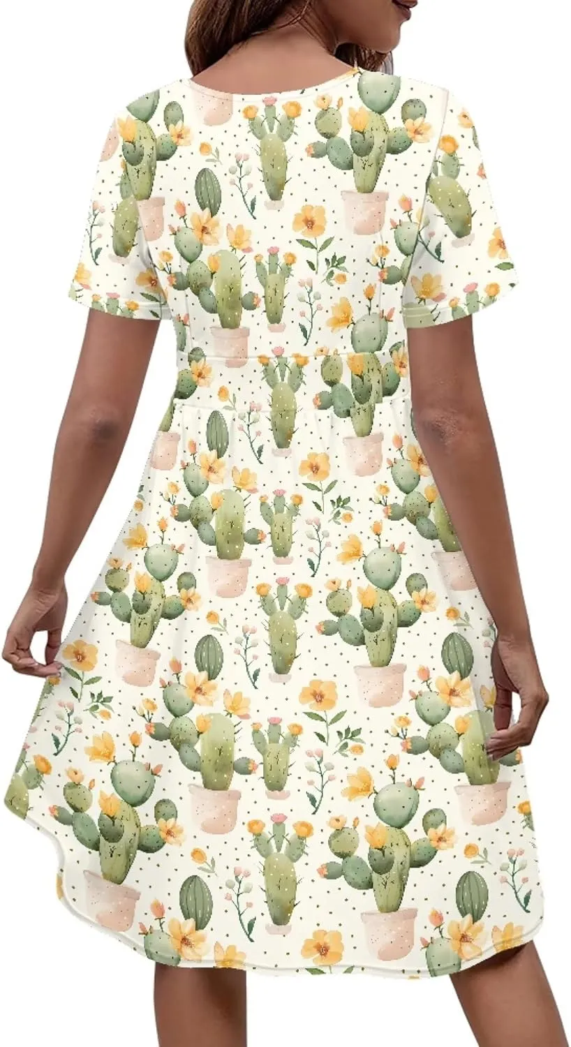 Sexy V Neck Dresses for Women Dress Casual Summer Fit and Flare Dresses Elegant Party Flowy Swing Skate Dress