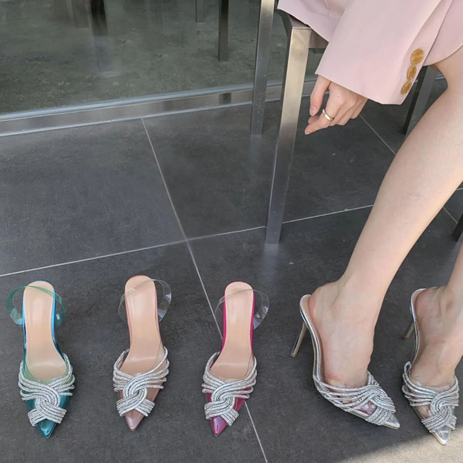 SHEMEE Women's Clear Stiletto High Heel Pumps Pointed Toe Transparent PVC Thin Heels Elegant Court Shoes