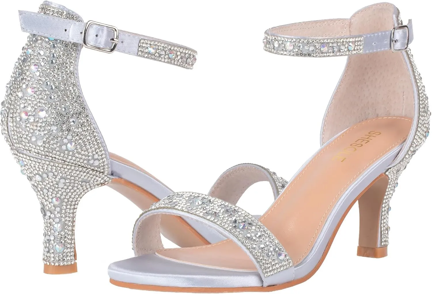 SheSole Women's Dressy Kitten Heels Rhinestone Sandals Elegant Prom Formal Bridal Wedding Shoes