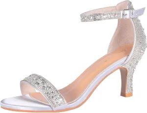 SheSole Women's Dressy Kitten Heels Rhinestone Sandals Elegant Prom Formal Bridal Wedding Shoes