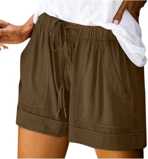 Shorts for Womens Plus Size Shorts Elastic Waist Beach Vacation Clothes Trendy Solid Color Drawstring Summer Outfits