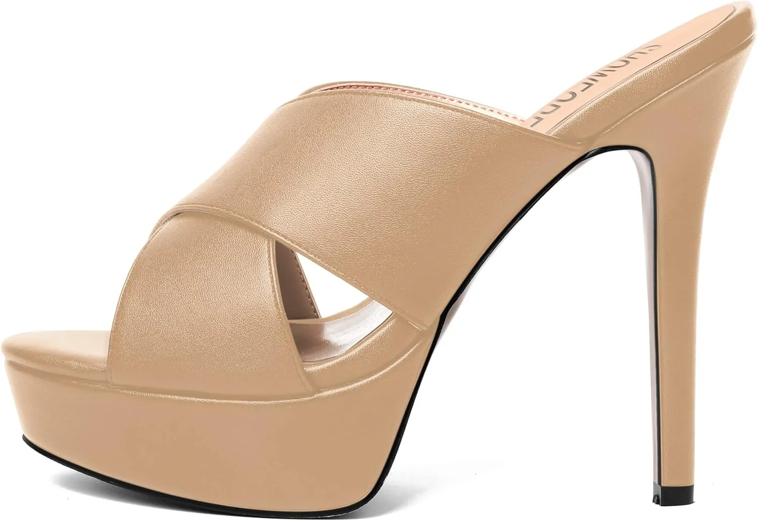 SHOWFOREST Womens Round Toe Fashion Dating Slip On Solid Open Toe Matte Stiletto High Heel Heeled Sandals 5 Inch