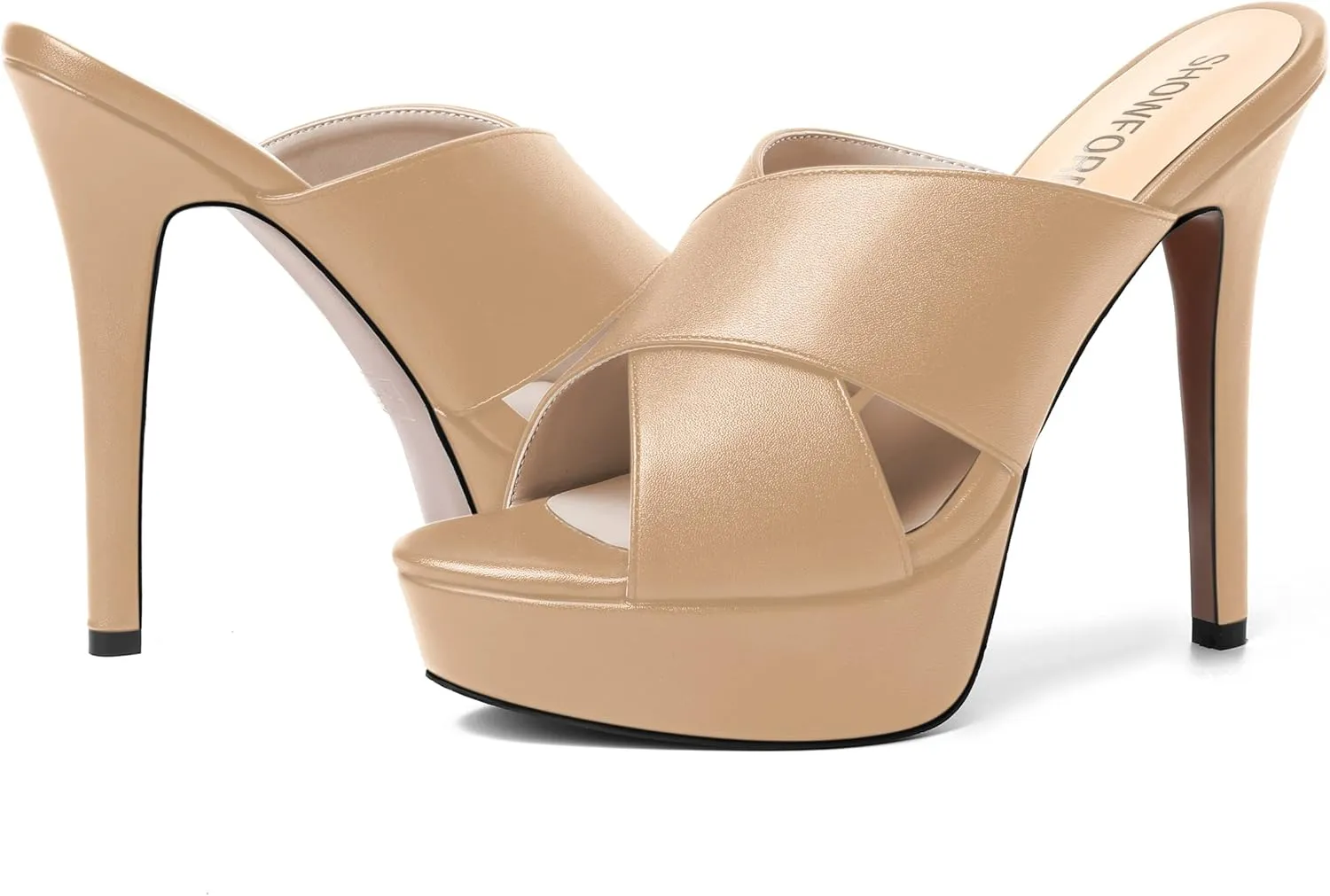 SHOWFOREST Womens Round Toe Fashion Dating Slip On Solid Open Toe Matte Stiletto High Heel Heeled Sandals 5 Inch
