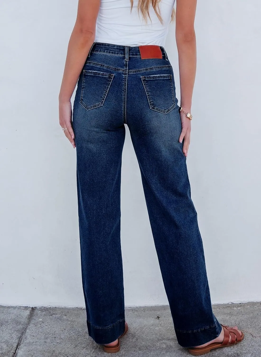 Sidefeel Women's Wide Leg Jeans High Waisted Stretchy Straight Leg Baggy Drawstring Zimbaplatinum Denim Pants