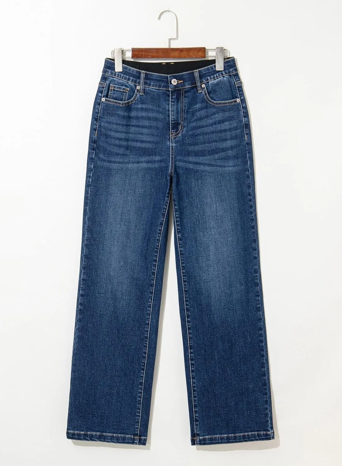 Sidefeel Women's Wide Leg Jeans High Waisted Tummy Control Stretchy Straight Leg Elastic Waist Trendy Denim Pants