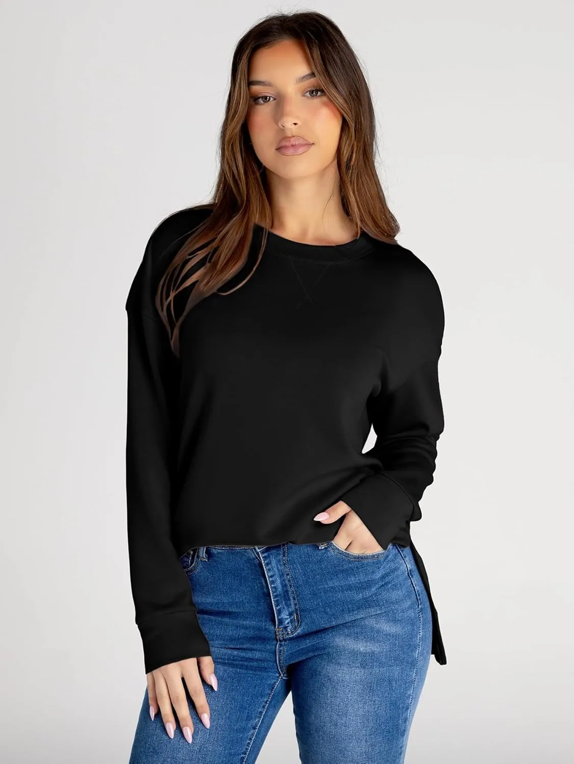 Simplee Womens Sweatshirt Long Sleeve Crewneck Striped Sweatshirt for Women 2024 Trendy Fall Tops Pullover Sweatshirts
